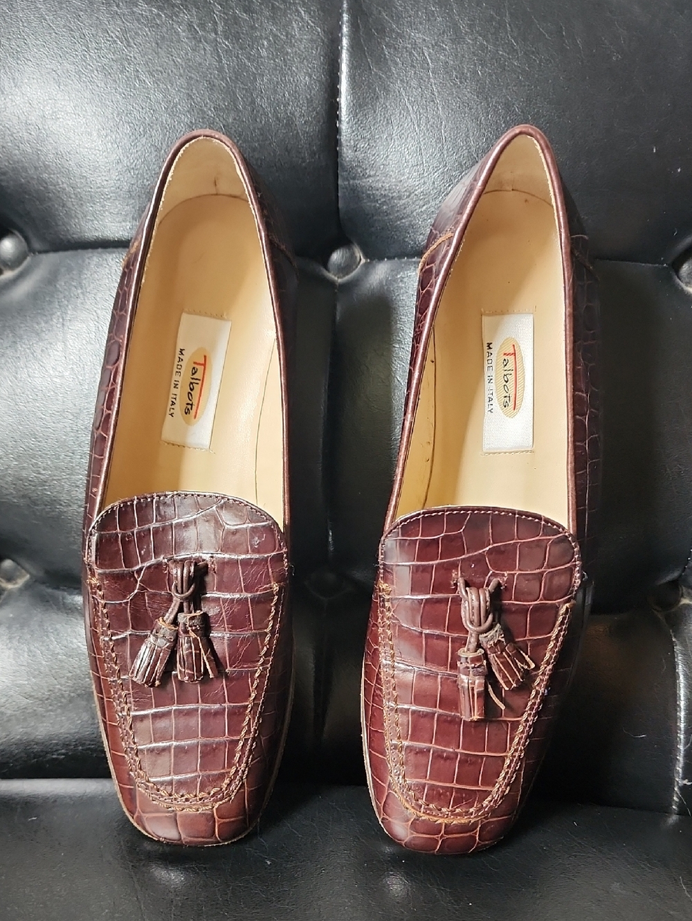 Talbots Italian Leather Croc Tassel Loafers Brown Women's Size 6